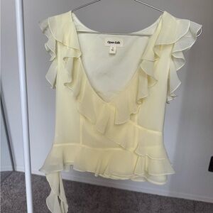 Open Edit Women's Light Yellow Ruffle Blouse